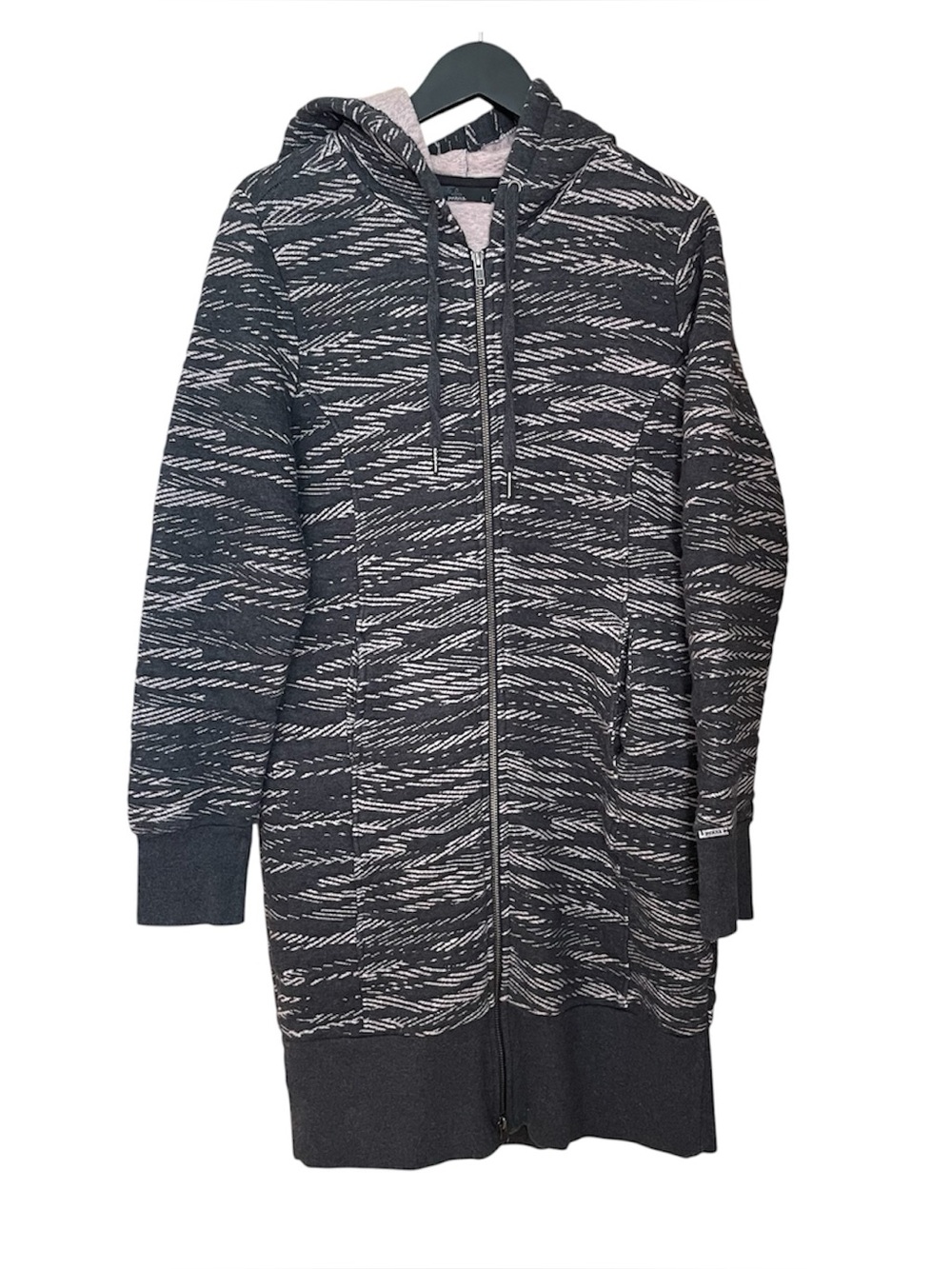 prAna Long Hooded Sweater Jacket Womens Large Full Zip Knit Cardigan Cozy